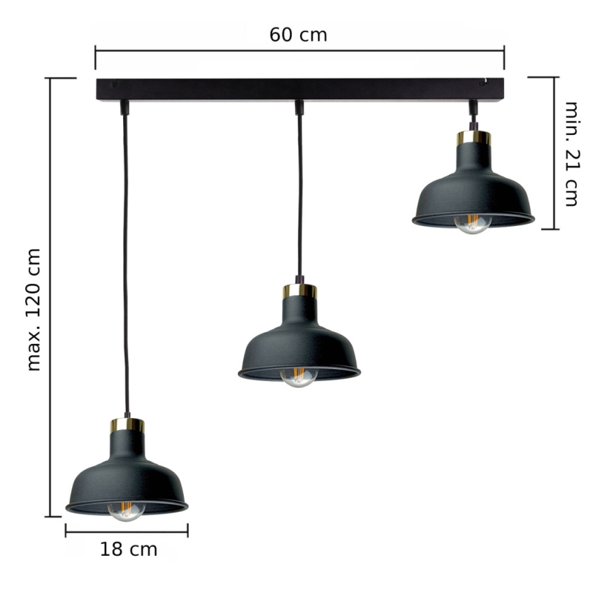 Lustra ar auklu HEBE 3xE27/60W/230V melna