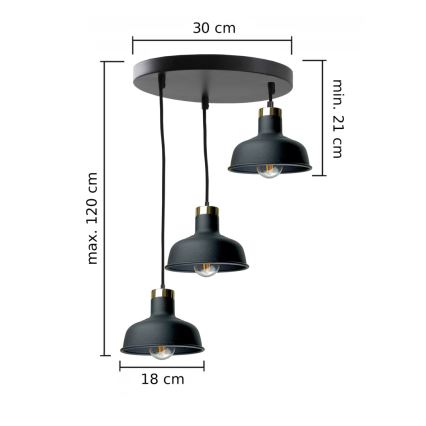 Lustra ar auklu HEBE 3xE27/60W/230V melna