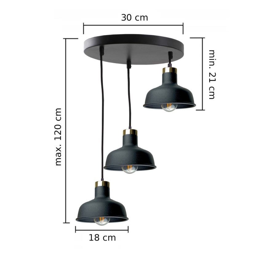 Lustra ar auklu HEBE 3xE27/60W/230V melna