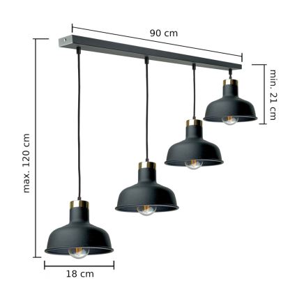 Lustra ar auklu HEBE 4xE27/60W/230V melna
