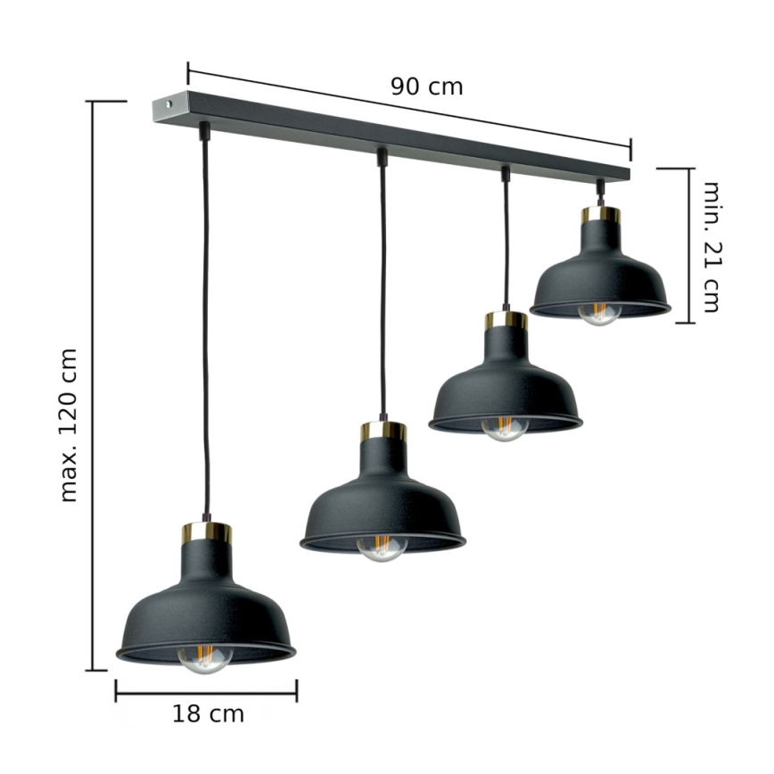Lustra ar auklu HEBE 4xE27/60W/230V melna
