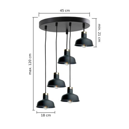Lustra ar auklu HEBE 5xE27/60W/230V melna