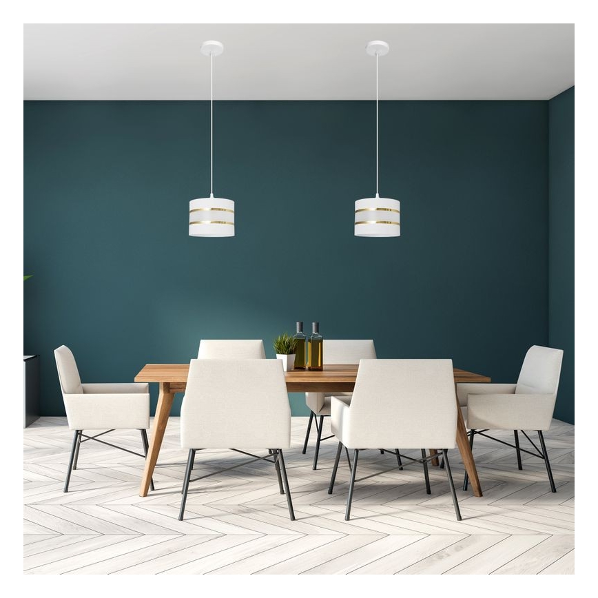Lustra ar auklu HELEN 1xE27/15W/230V d. 20 cm balta/zeltaina