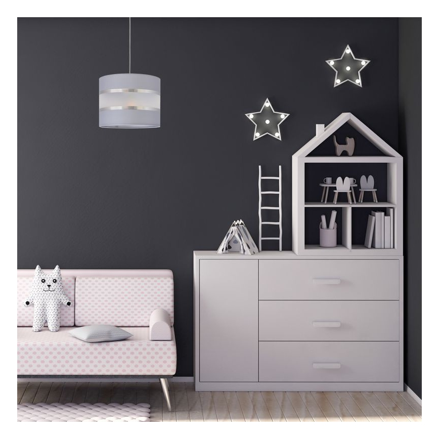 Lustra ar auklu HELEN 1xE27/15W/230V d. 20 cm pelēka/sudraba