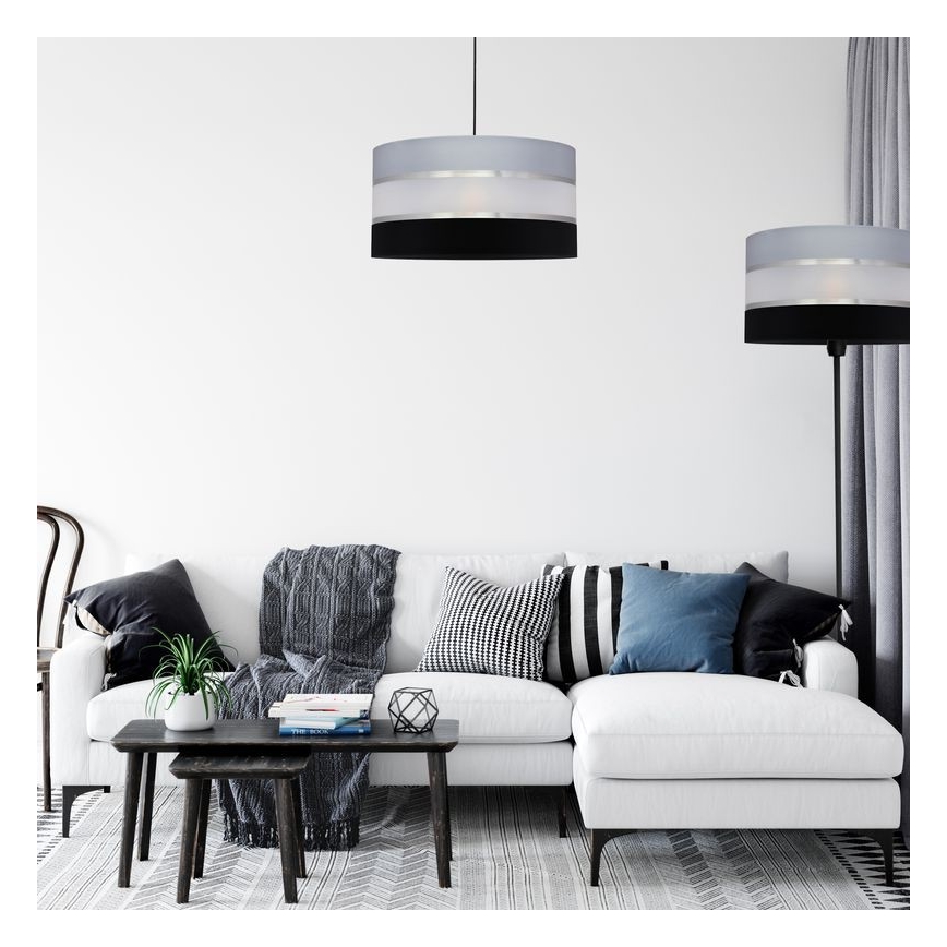 Lustra ar auklu HELEN 1xE27/15W/230V d. 40 cm melna/pelēka/sudraba