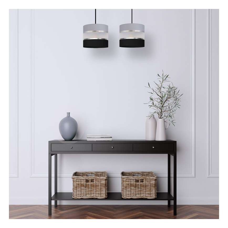 Lustra ar auklu HELEN 2xE27/15W/230V melna/pelēka/sudraba