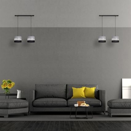 Lustra ar auklu HELEN 2xE27/15W/230V melna/pelēka/sudraba