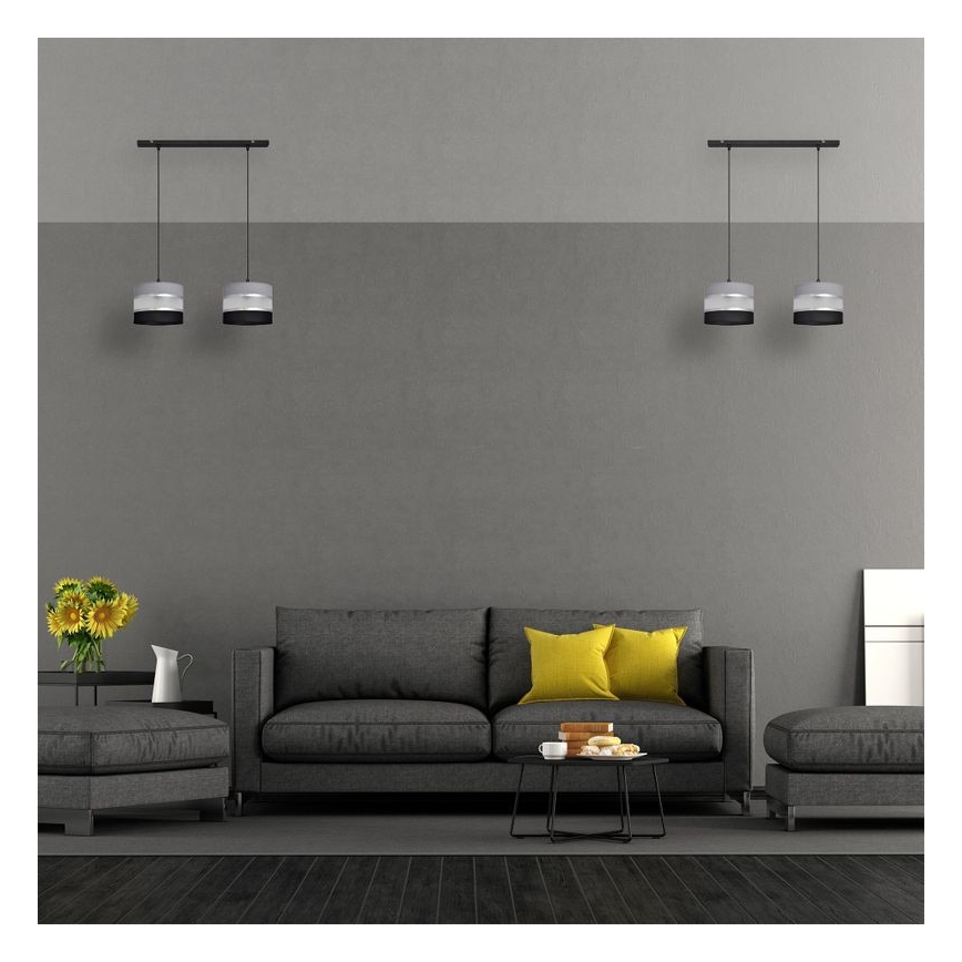 Lustra ar auklu HELEN 2xE27/15W/230V melna/pelēka/sudraba