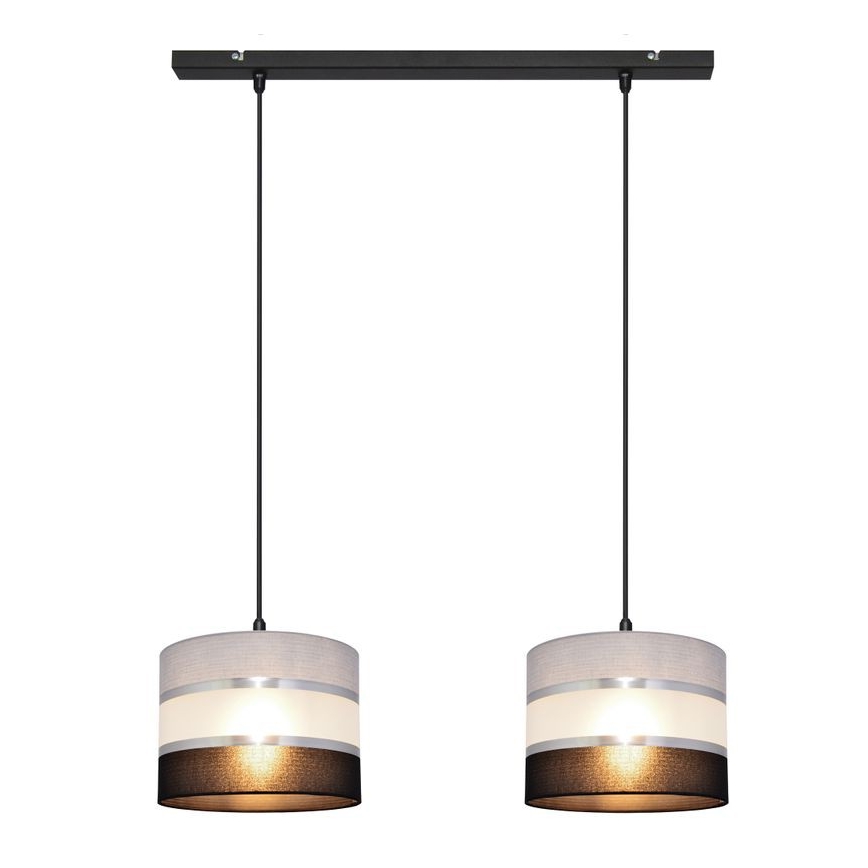 Lustra ar auklu HELEN 2xE27/15W/230V melna/pelēka/sudraba