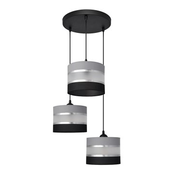 Lustra ar auklu HELEN 3xE27/15W/230V melna/pelēka/sudraba