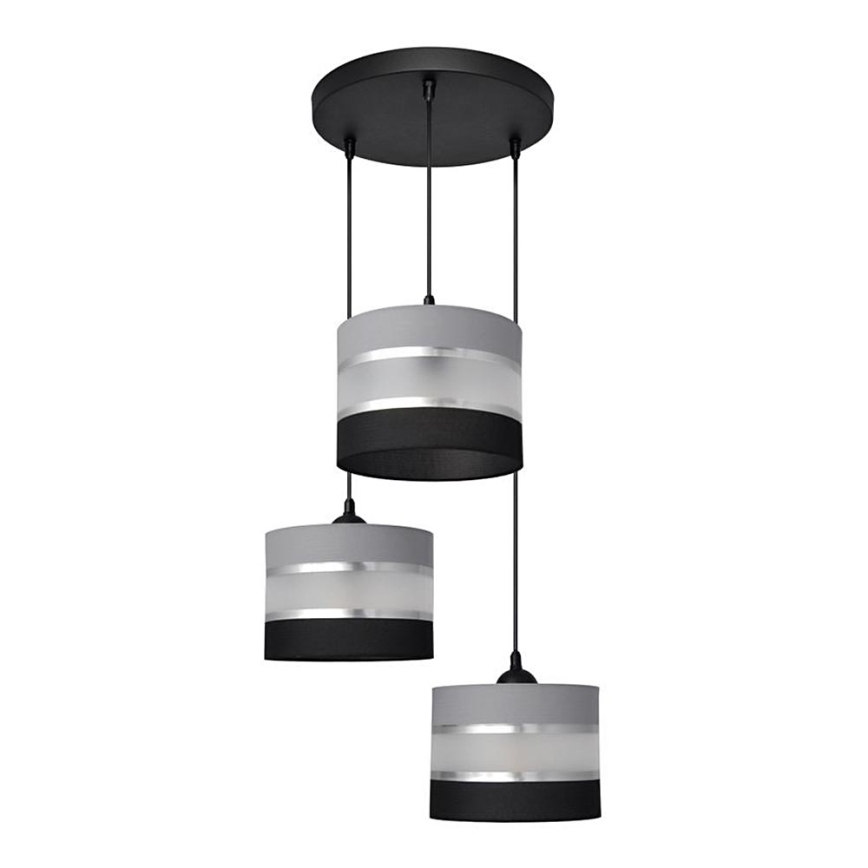 Lustra ar auklu HELEN 3xE27/15W/230V melna/pelēka/sudraba