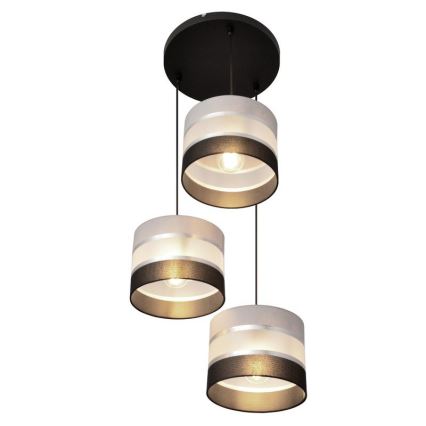 Lustra ar auklu HELEN 3xE27/15W/230V melna/pelēka/sudraba