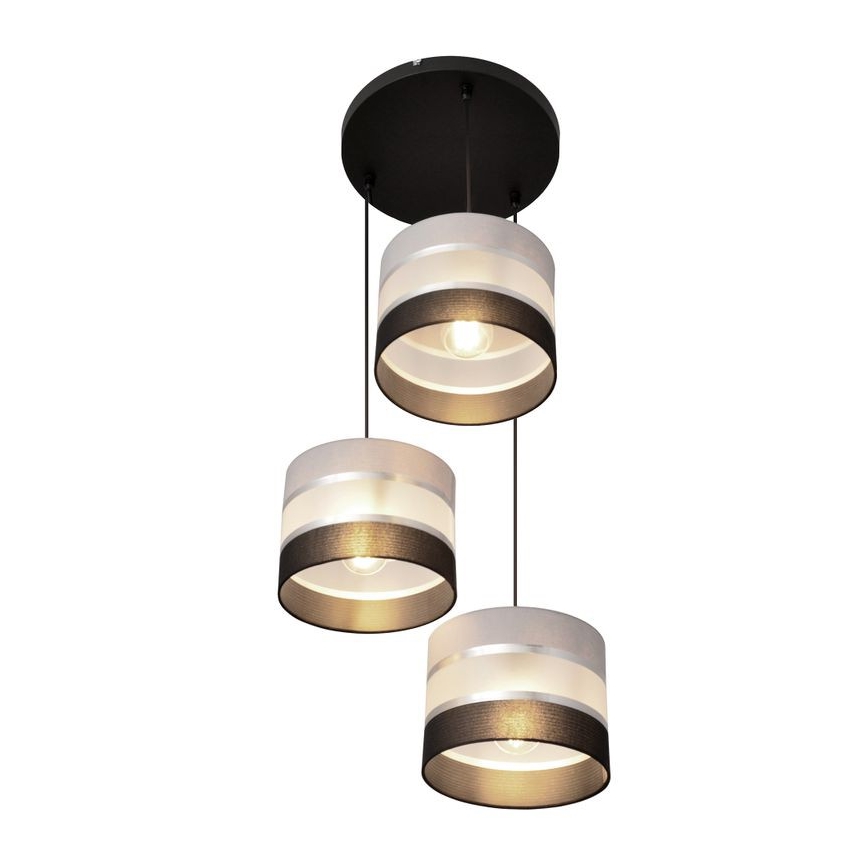Lustra ar auklu HELEN 3xE27/15W/230V melna/pelēka/sudraba