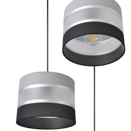 Lustra ar auklu HELEN 3xE27/15W/230V melna/pelēka/sudraba