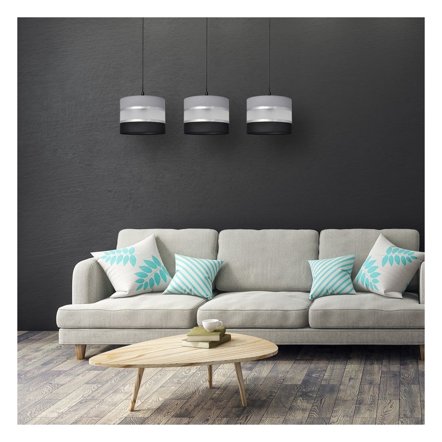 Lustra ar auklu HELEN 3xE27/15W/230V melna/pelēka/sudraba