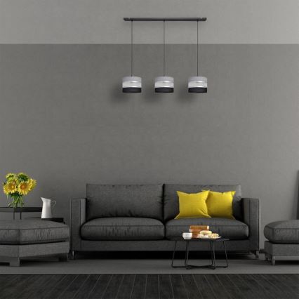 Lustra ar auklu HELEN 3xE27/15W/230V melna/pelēka/sudraba