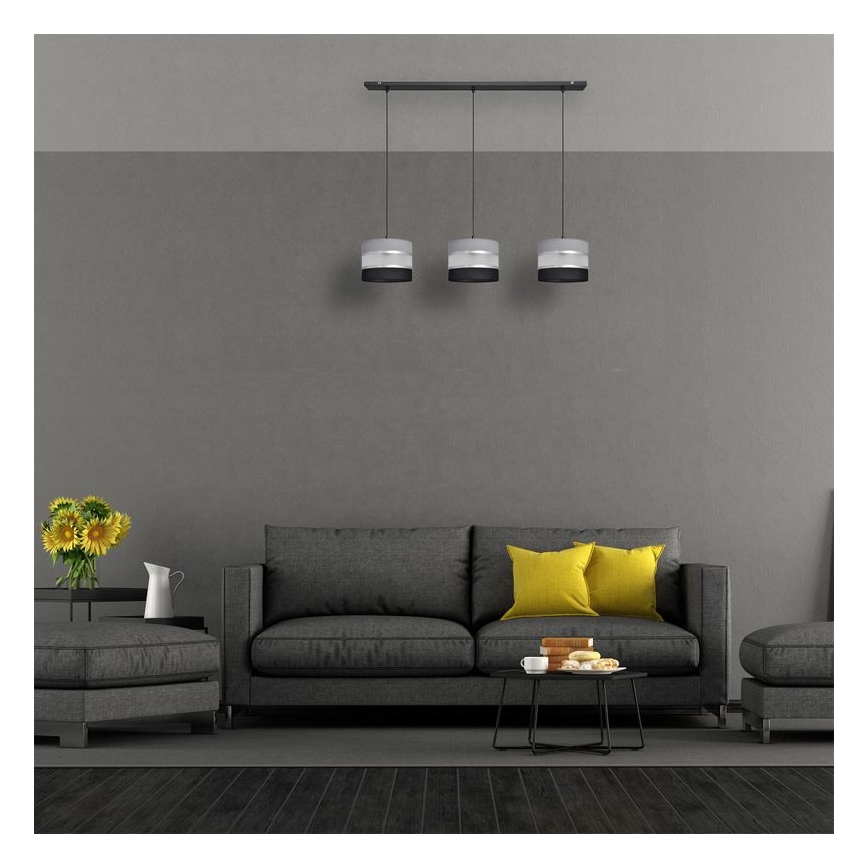 Lustra ar auklu HELEN 3xE27/15W/230V melna/pelēka/sudraba