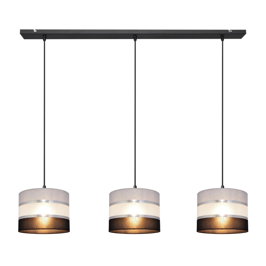Lustra ar auklu HELEN 3xE27/15W/230V melna/pelēka/sudraba