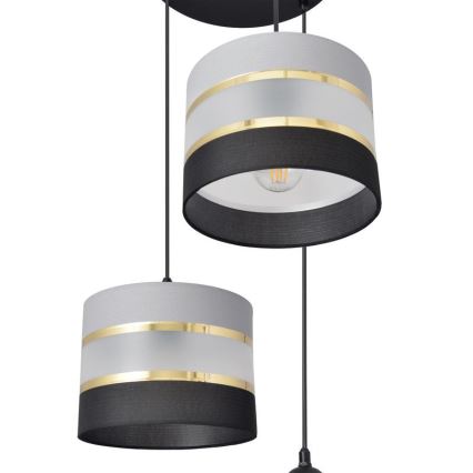 Lustra ar auklu HELEN 3xE27/15W/230V melna/pelēka/zeltaina