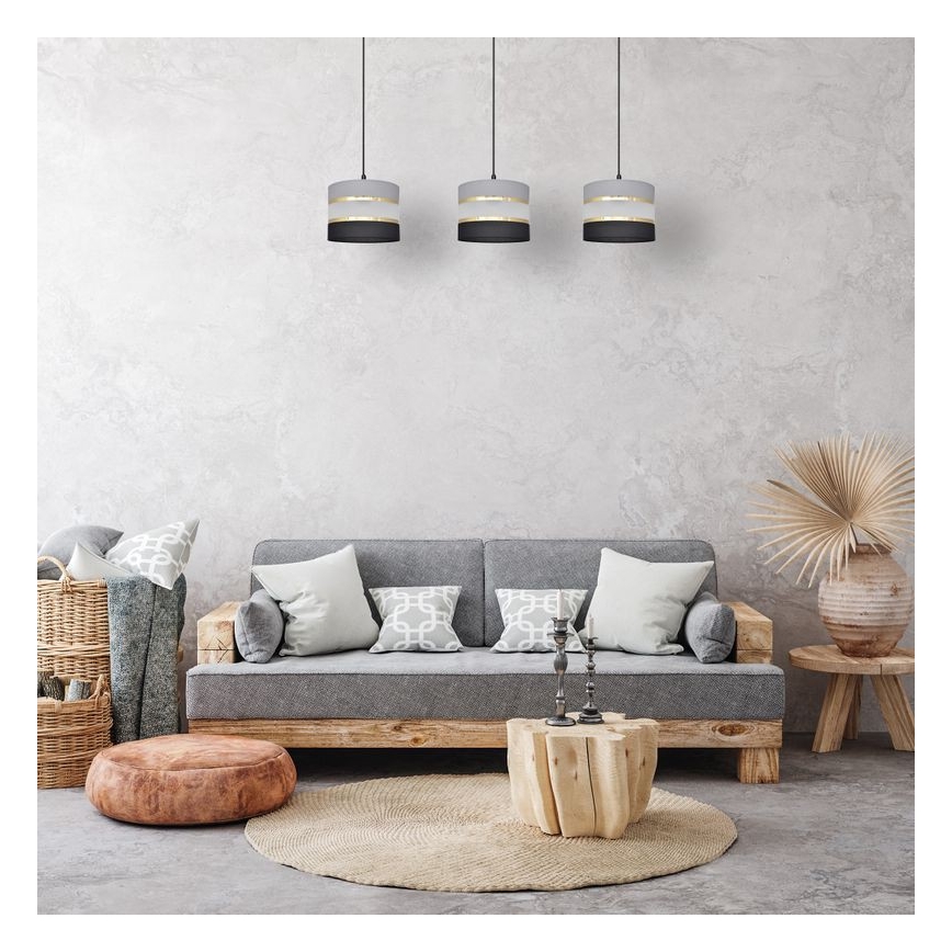 Lustra ar auklu HELEN 3xE27/15W/230V melna/pelēka/zeltaina