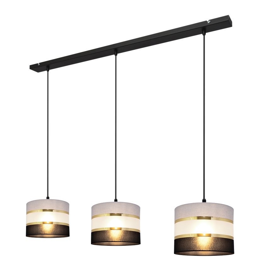 Lustra ar auklu HELEN 3xE27/15W/230V melna/pelēka/zeltaina