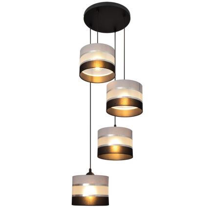 Lustra ar auklu HELEN 4xE27/15W/230V melna/pelēka/sudraba