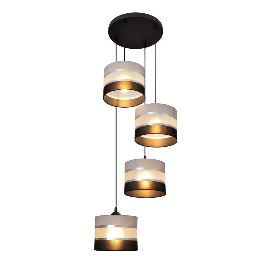 Lustra ar auklu HELEN 4xE27/15W/230V melna/pelēka/sudraba
