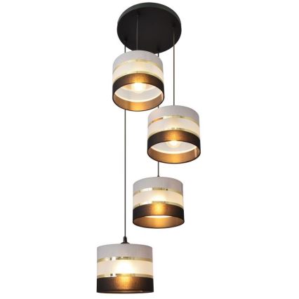 Lustra ar auklu HELEN 4xE27/15W/230V melna/pelēka/zeltaina