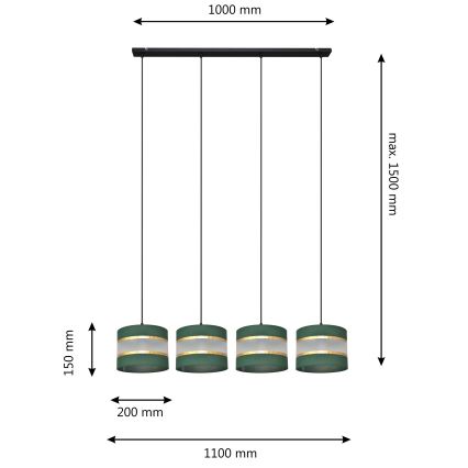 Lustra ar auklu HELEN 4xE27/15W/230V zaļa/zelta