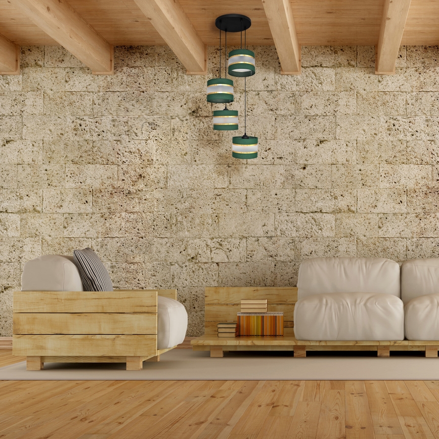 Lustra ar auklu HELEN 4xE27/15W/230V zaļa/zelta