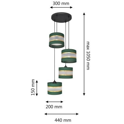 Lustra ar auklu HELEN 4xE27/15W/230V zaļa/zelta
