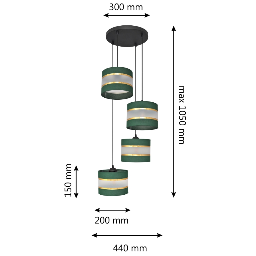 Lustra ar auklu HELEN 4xE27/15W/230V zaļa/zelta