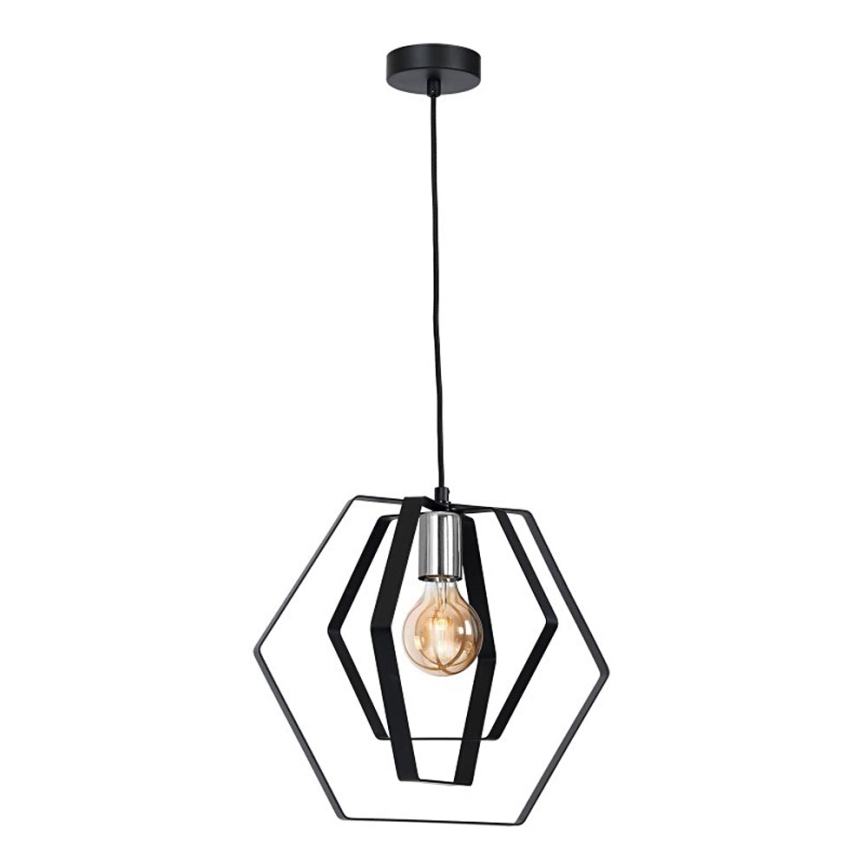 Lustra ar auklu HEXAGON 1xE27/60W/230V melna/spīdīgi hromēts