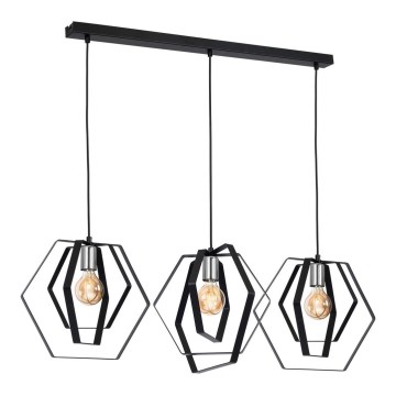 Lustra ar auklu HEXAGON 3xE27/60W/230V melna/spīdīgi hromēts