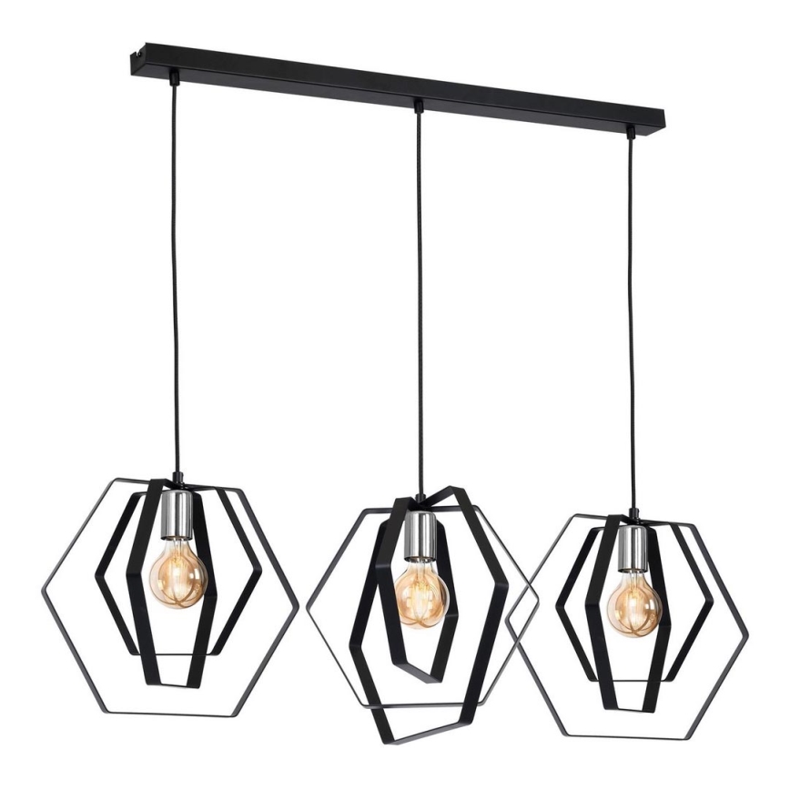 Lustra ar auklu HEXAGON 3xE27/60W/230V melna/spīdīgi hromēts
