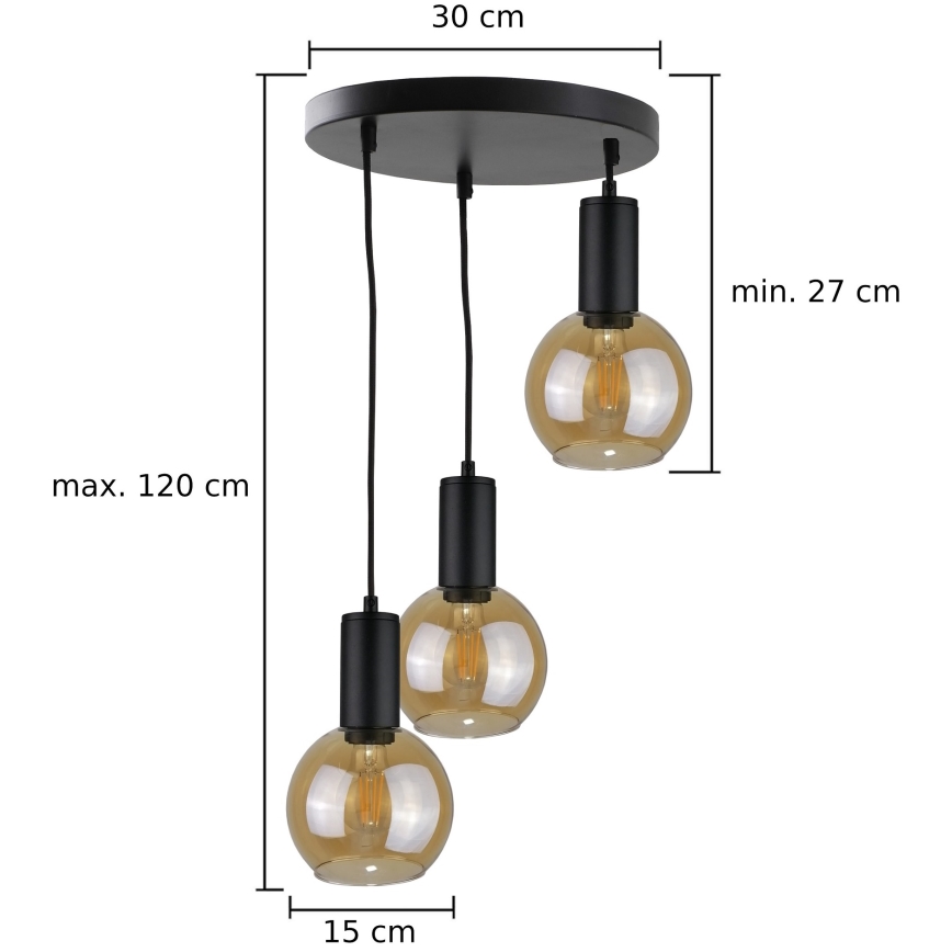 Lustra ar auklu JANTAR BLACK 3xE27/60W/230V d. 30 cm