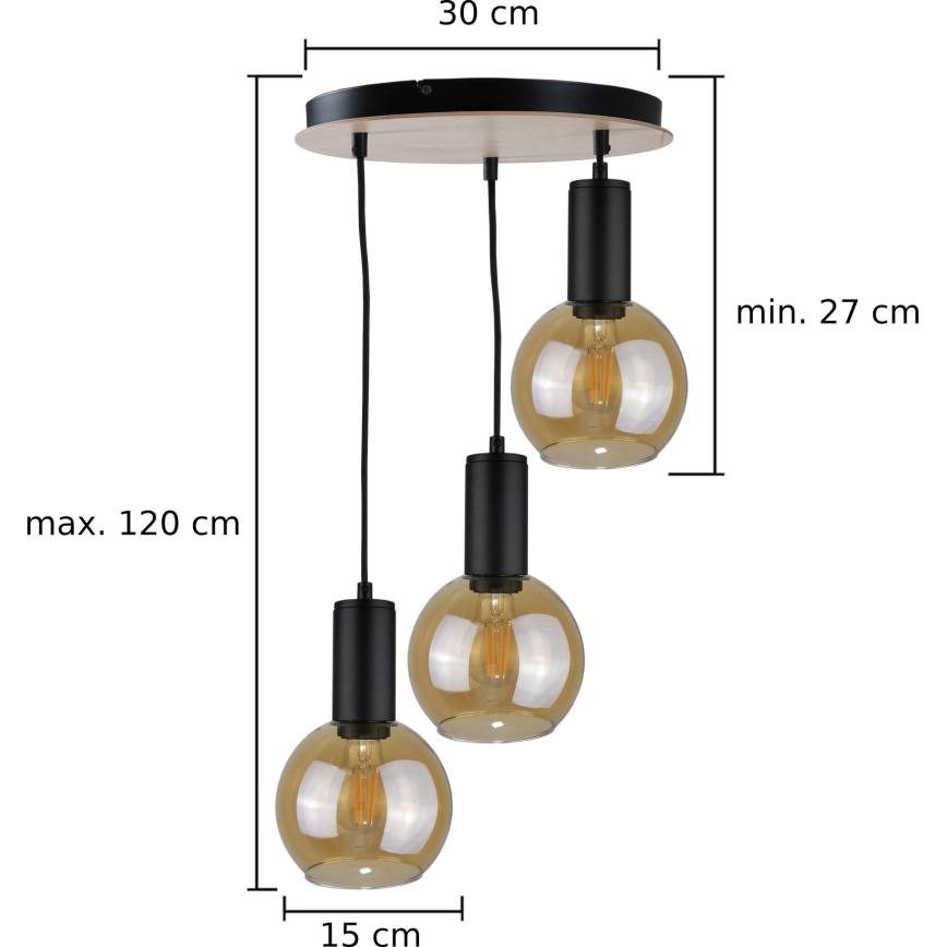 Lustra ar auklu JANTAR WOOD 3xE27/60W/230V d. 30 cm