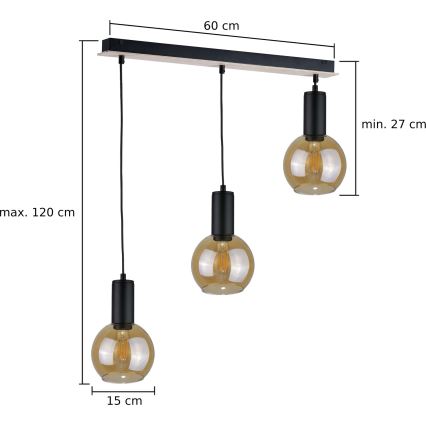 Lustra ar auklu JANTAR WOOD 3xE27/60W/230V