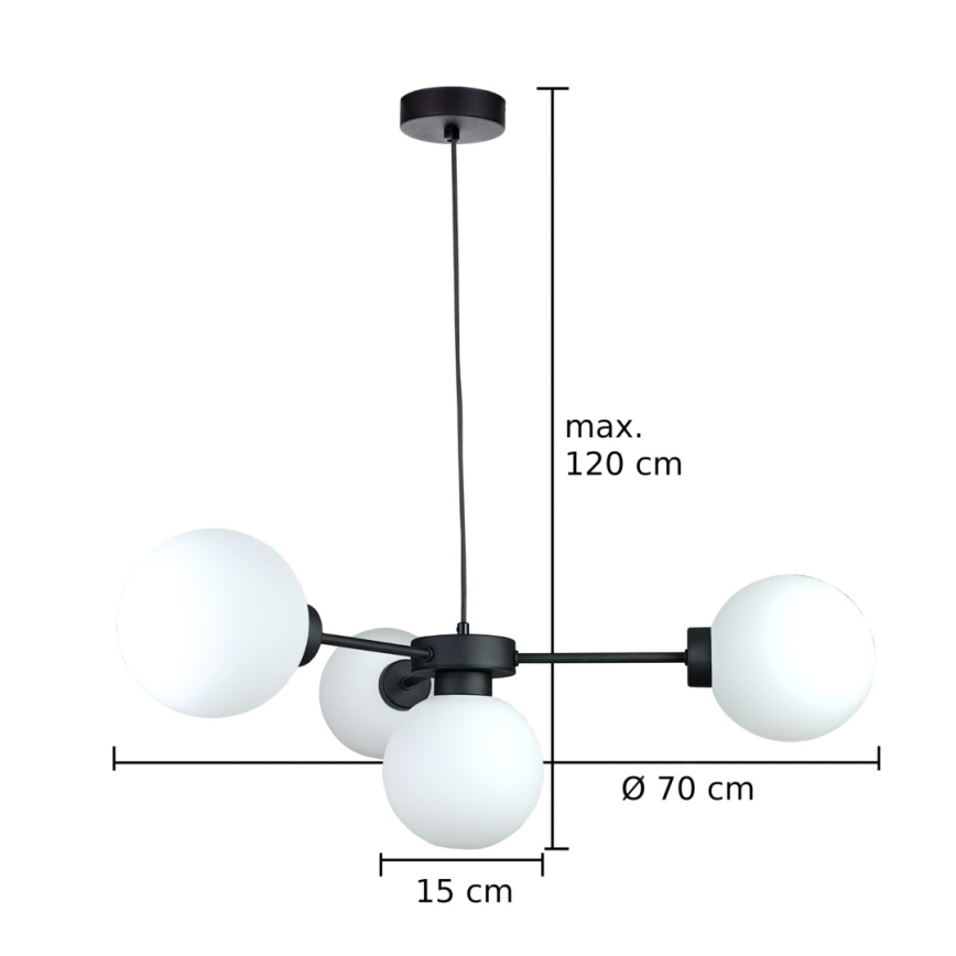 Lustra ar auklu KALIOPE 4xE14/50W/230V melna/balta