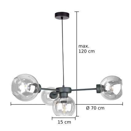 Lustra ar auklu KALIOPE 4xE27/60W/230V melna/caurspīdīga