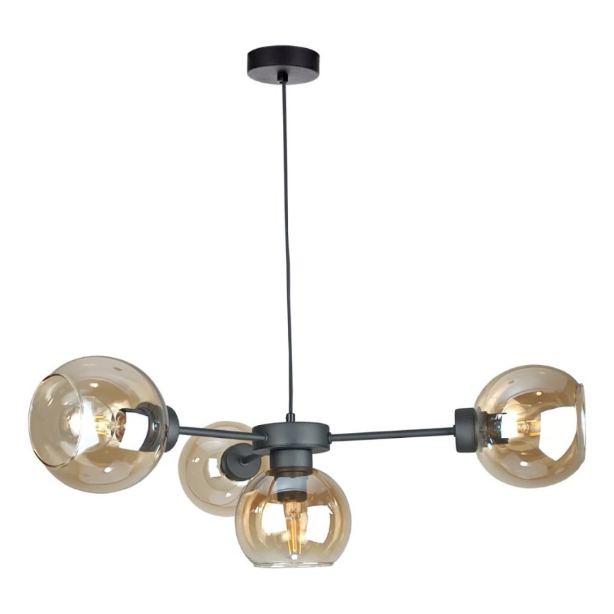 Lustra ar auklu KALIOPE 4xE27/60W/230V melna/dūmakains bēša
