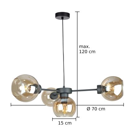 Lustra ar auklu KALIOPE 4xE27/60W/230V melna/dūmakains bēša