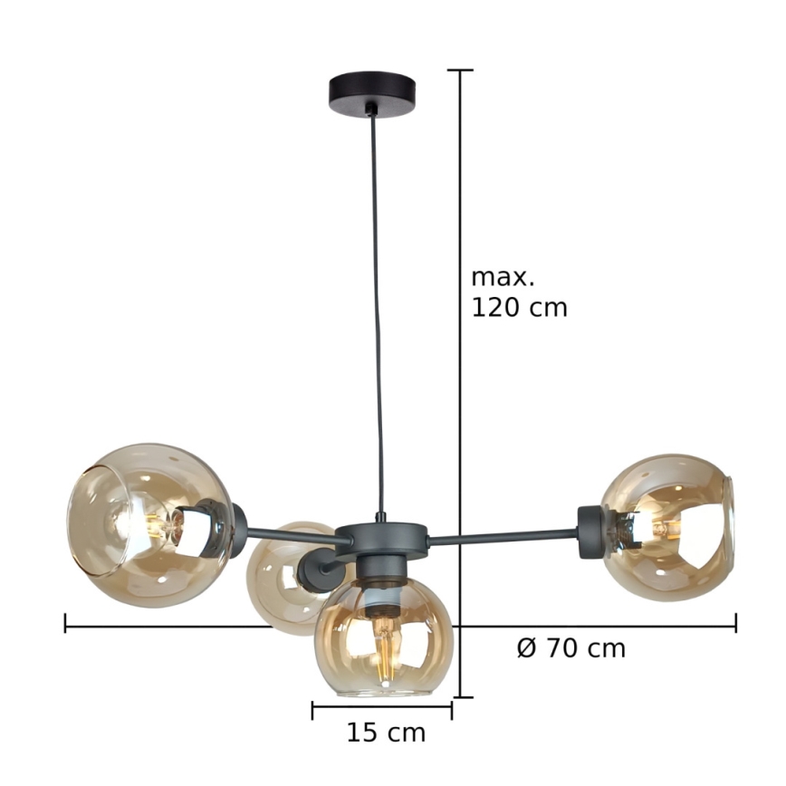 Lustra ar auklu KALIOPE 4xE27/60W/230V melna/dūmakains bēša