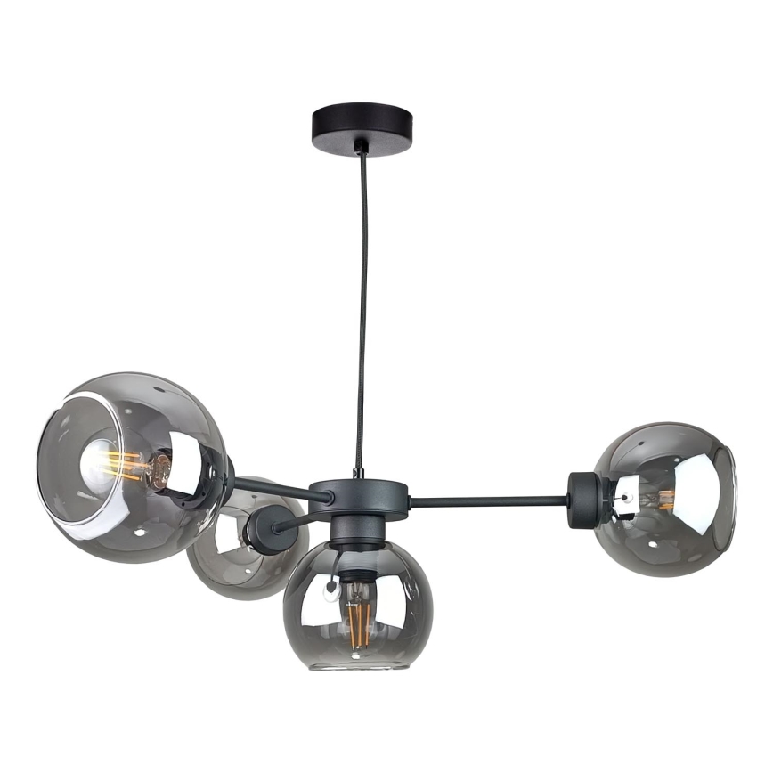Lustra ar auklu KALIOPE 4xE27/60W/230V melna/dūmakains melna