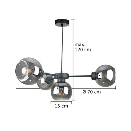 Lustra ar auklu KALIOPE 4xE27/60W/230V melna/dūmakains melna