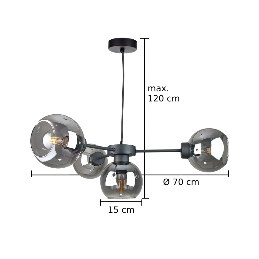 Lustra ar auklu KALIOPE 4xE27/60W/230V melna/dūmakains melna