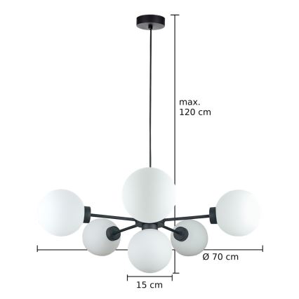 Lustra ar auklu KALIOPE 6xE14/50W/230V melna/balta