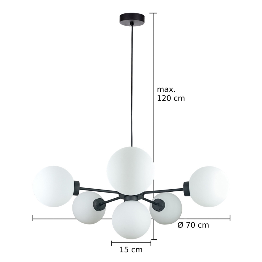 Lustra ar auklu KALIOPE 6xE14/50W/230V melna/balta