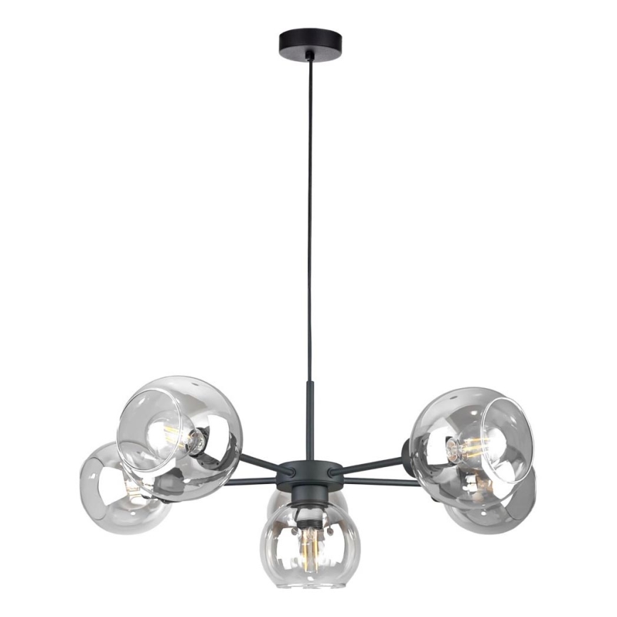 Lustra ar auklu KALIOPE 6xE27/60W/230V melna/caurspīdīga