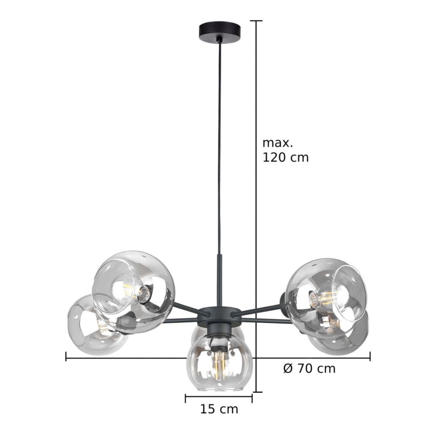 Lustra ar auklu KALIOPE 6xE27/60W/230V melna/caurspīdīga